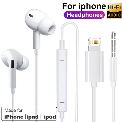 Lightning Wired Earphones with Microphone – In-Ear Stereo Headphones Compatible with iPhone, iPad & iPod