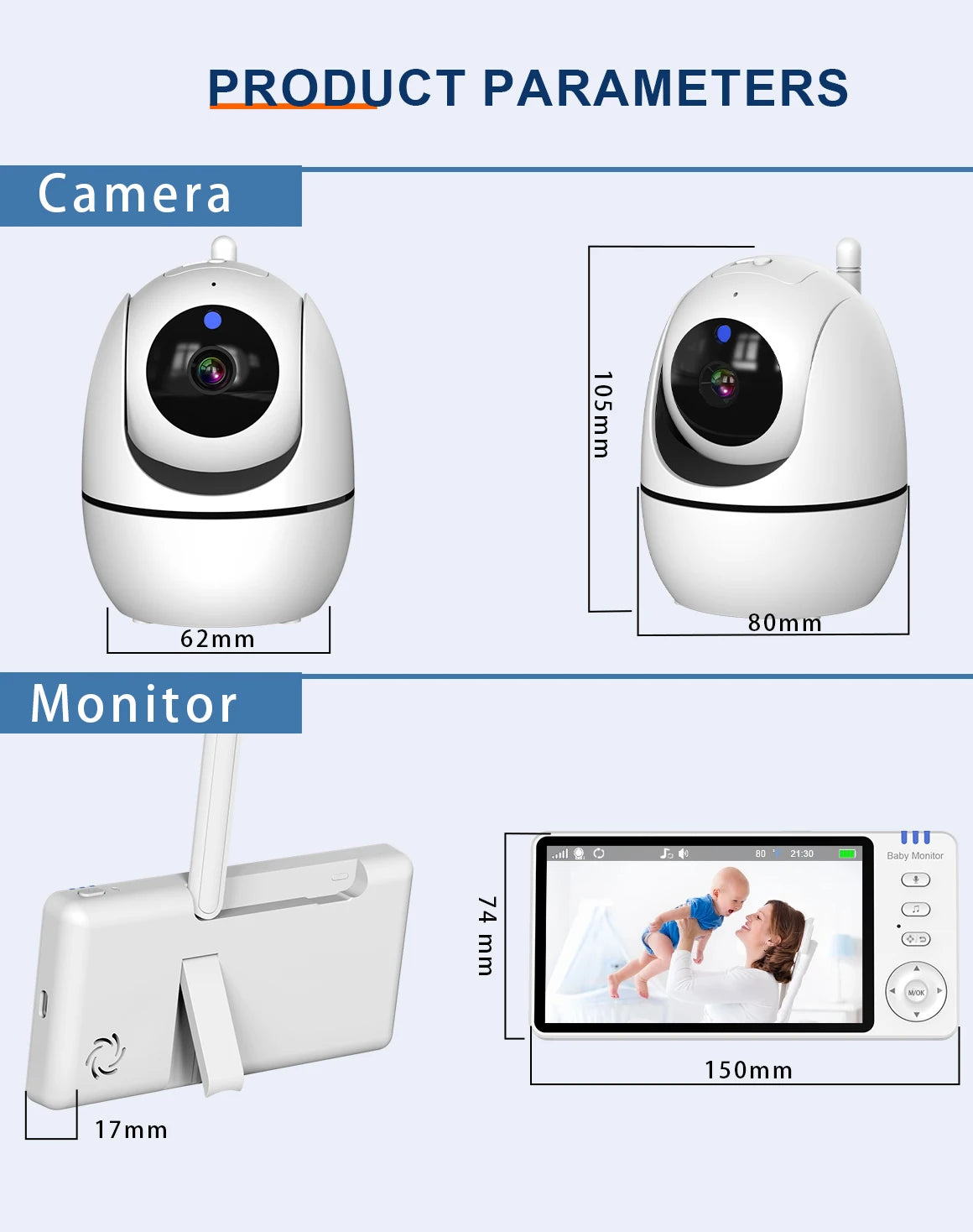5 Inch Video Baby Monitor with Camera – PTZ Zoom Babyphone with Temperature Sensor, Lullaby & Free Shipping
