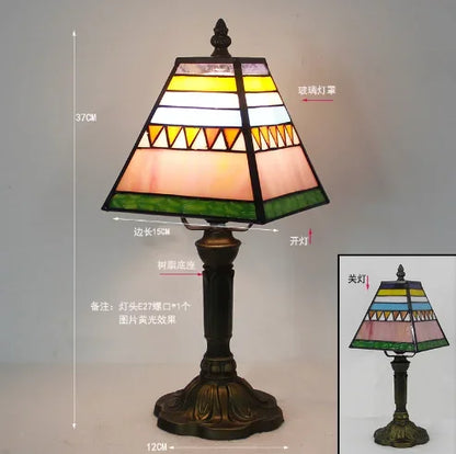 Vintage Stained Glass Table Lamp – 8 Inch French Rose Bedside Reading Lamp for Bedroom, Living Room & Office