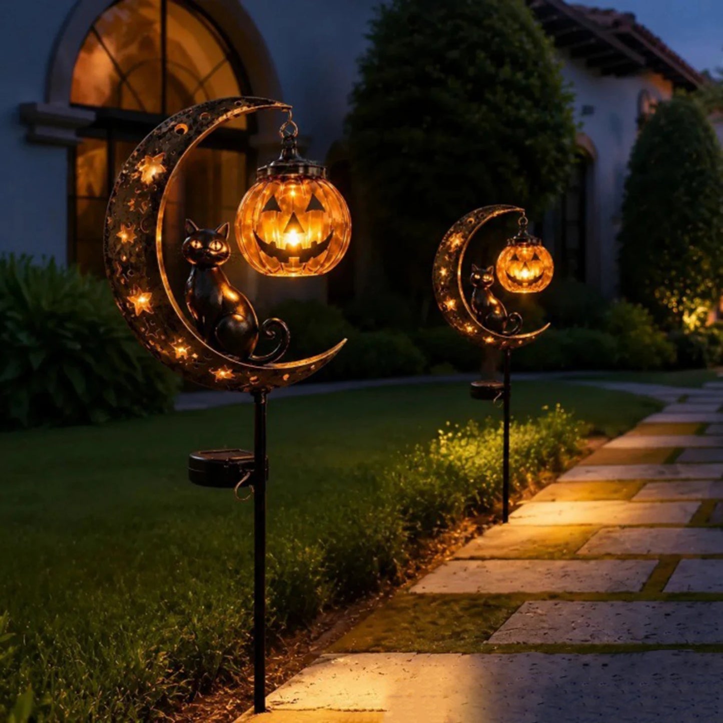 Black Cat Moon Solar Garden Light