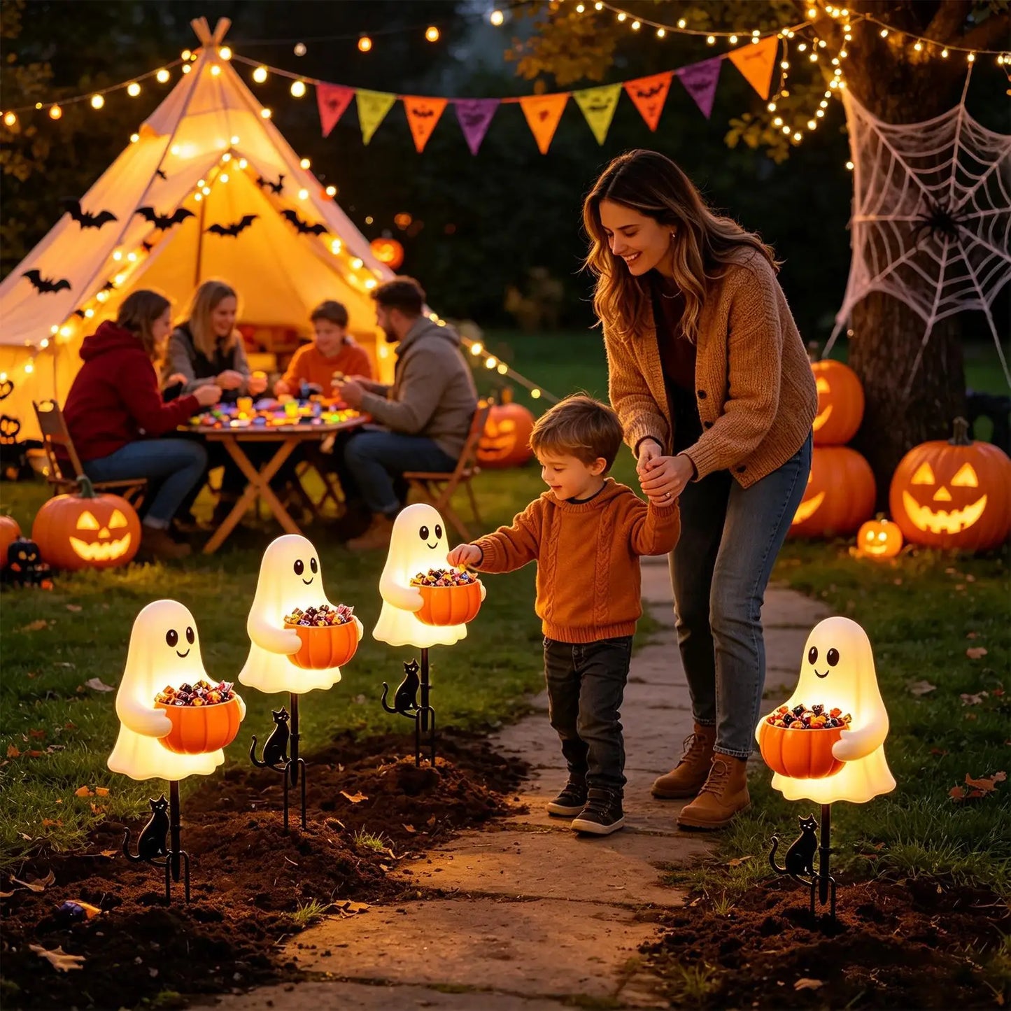 Halloween Ghost Candy Bowl Garden Stake