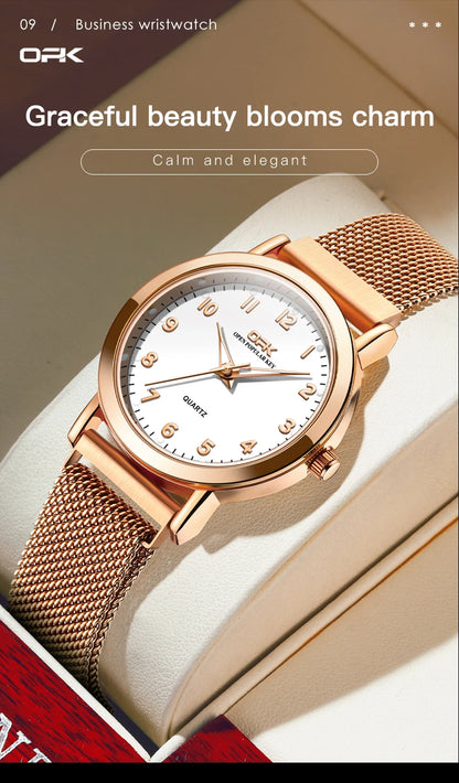 Elegant Women’s Quartz Watch – Stainless Steel Mesh Strap with Free Shipping