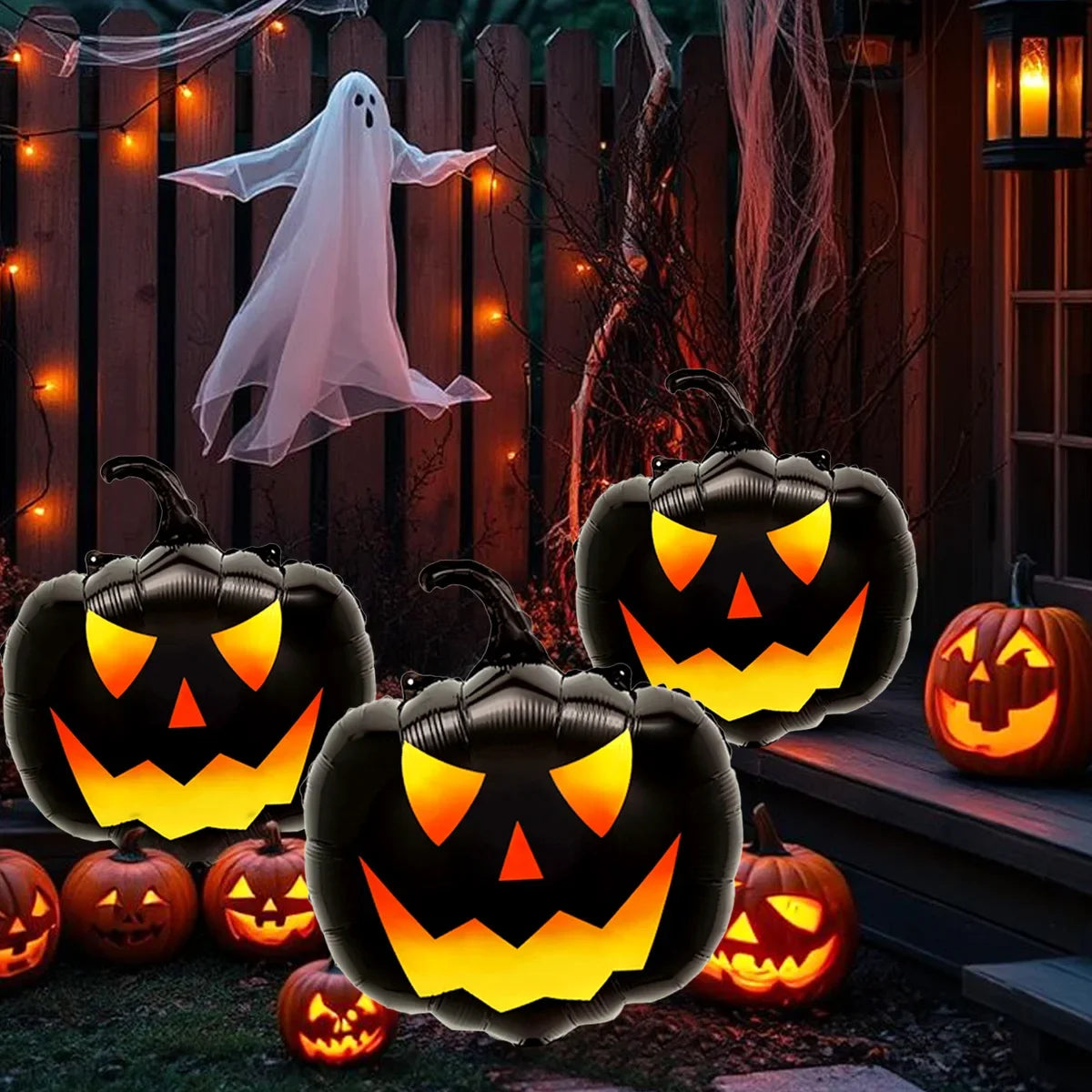 3-Piece Black Pumpkin Balloon Set – Halloween Decor