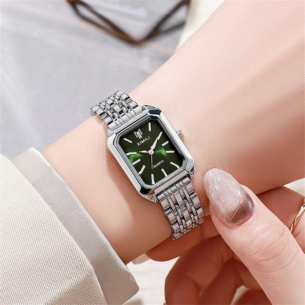 Luxury Women’s Quartz Watch – Gold Square Stainless Steel Fashion Watch with Free Shipping