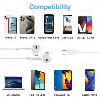 Original Wired Earphones For Apple iPhone 17 Pro Max16 15 14 13 12 11 Mini USB C Headphones Type C With Microphone Stereo Earbud