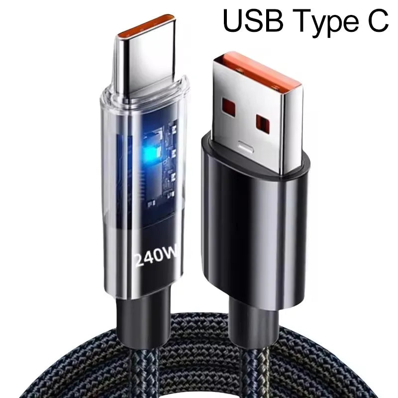240W USB-C Fast Charging Cable – Nylon Type-C Cable with LED Display & Free Shipping