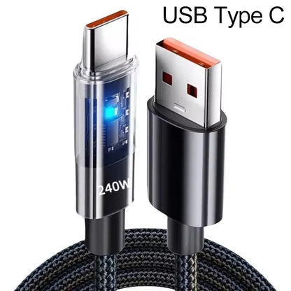 240W USB-C Fast Charging Cable – Nylon Type-C Cable with LED Display & Free Shipping