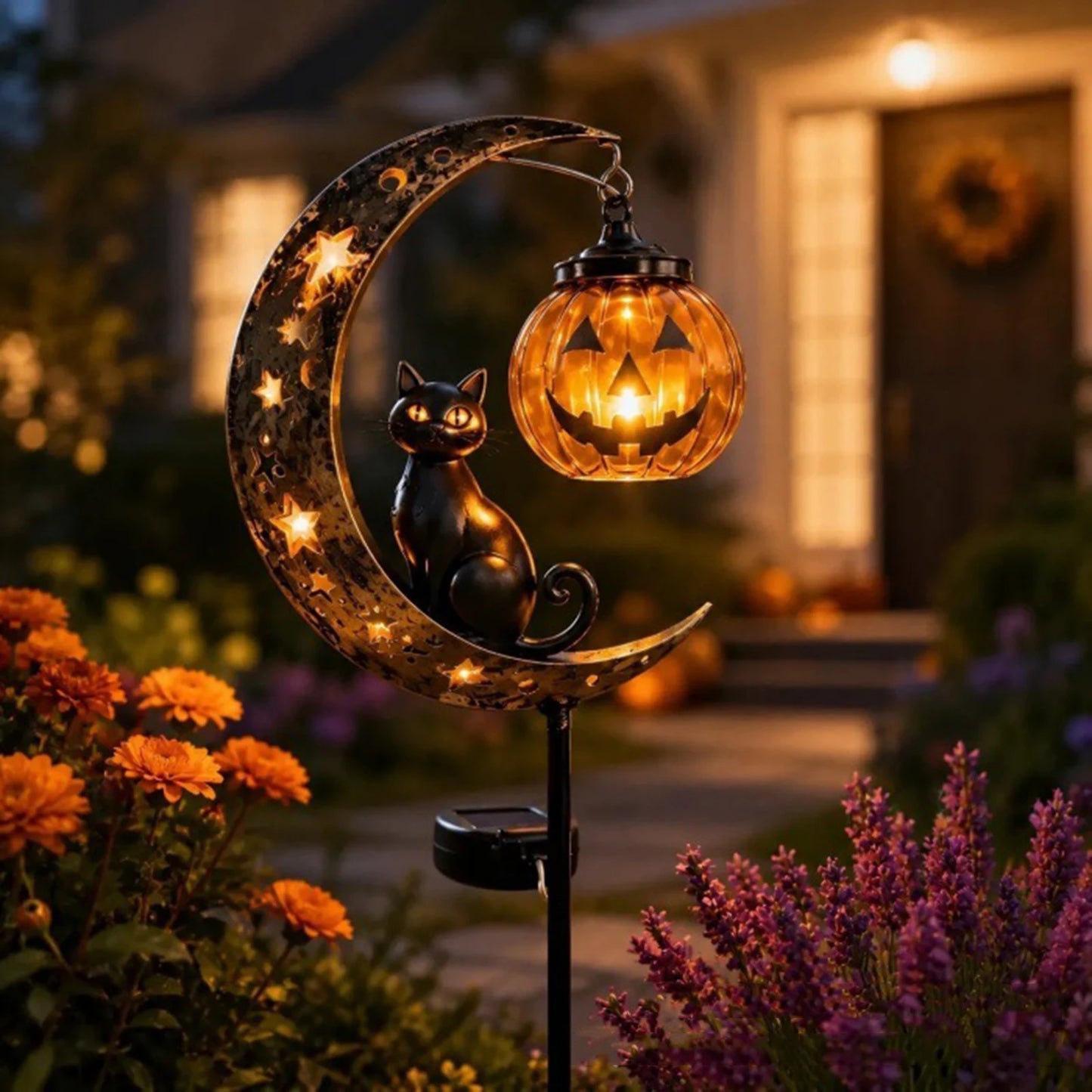 Black Cat Moon Solar Garden Light