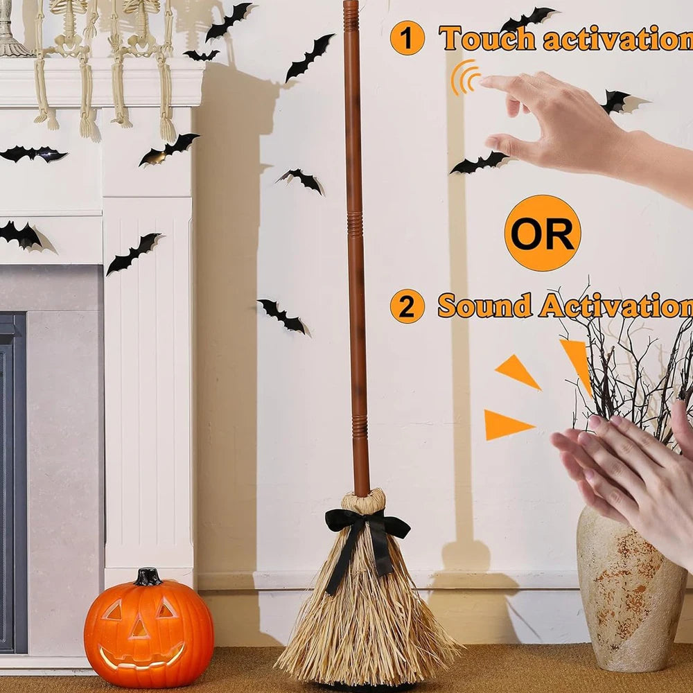 Animated Witch Broom Halloween Decor