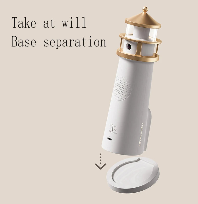 Motion Sensor Moon Projection Lighthouse Night Light – Rechargeable Bedside Lamp for Bedroom & Kids Room