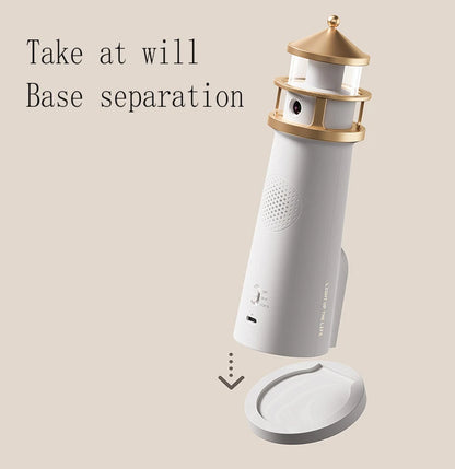 Motion Sensor Moon Projection Lighthouse Night Light – Rechargeable Bedside Lamp for Bedroom & Kids Room