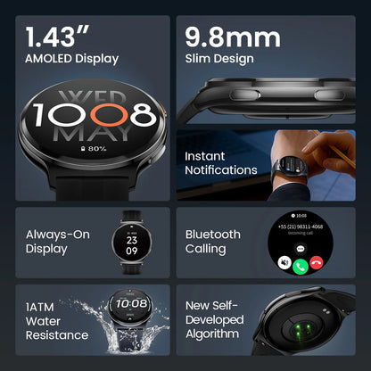 HAYLOU Solar Lite 2 Smartwatch – 1.43” AMOLED Fitness Watch with 24H Health Monitoring, 150+ Sports Modes & Voice Calling