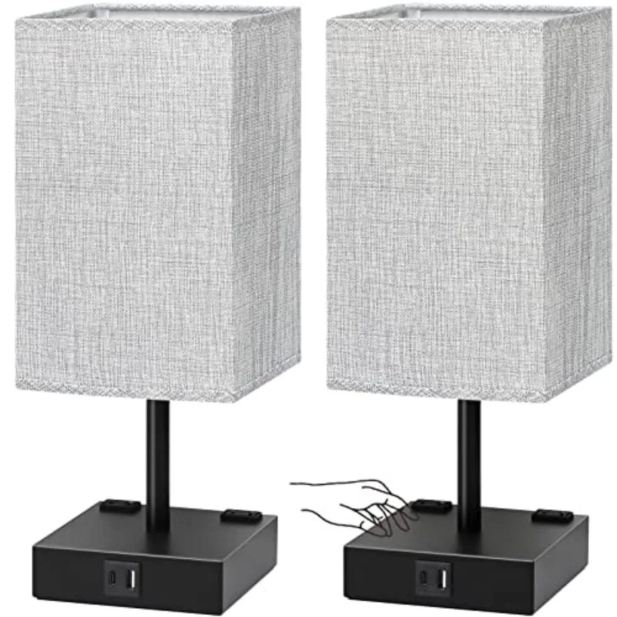 Set of 2 Touch Bedside Table Lamps with USB-C, USB-A & AC Outlets – 3-Way Dimmable Nightstand Lamps for Bedroom
