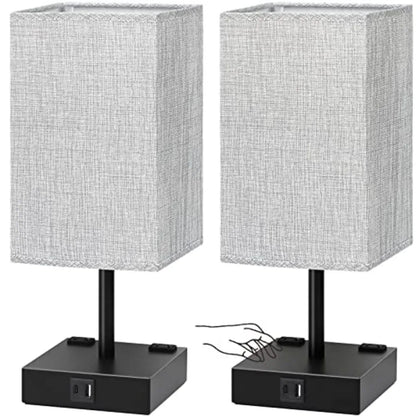 Set of 2 Touch Bedside Table Lamps with USB-C, USB-A & AC Outlets – 3-Way Dimmable Nightstand Lamps for Bedroom