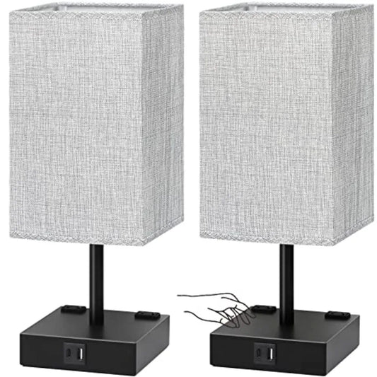 Set of 2 Touch Bedside Table Lamps with USB-C, USB-A & AC Outlets – 3-Way Dimmable Nightstand Lamps for Bedroom