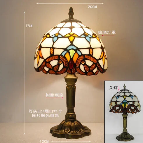 Vintage Stained Glass Table Lamp – 8 Inch French Rose Bedside Reading Lamp for Bedroom, Living Room & Office