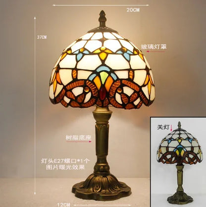 Vintage Stained Glass Table Lamp – 8 Inch French Rose Bedside Reading Lamp for Bedroom, Living Room & Office
