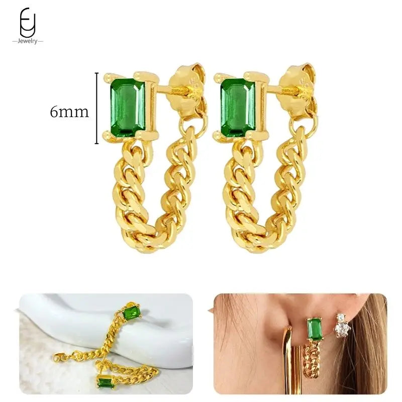 Green Zircon Gold-Tone Earrings