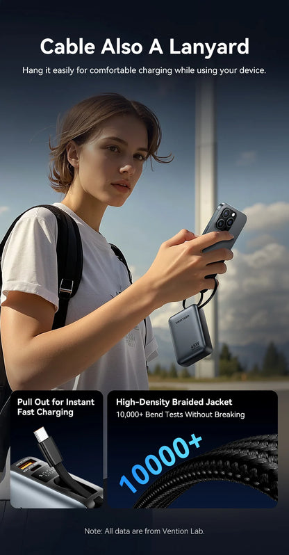 Vention 45W Power Bank – 20000mAh Portable Fast Charger with USB-C Cable for iPhone, Samsung & Xiaomi