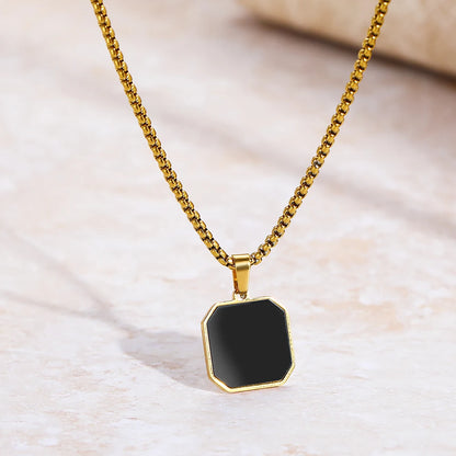 Stainless Steel Black Square Pendant Necklace