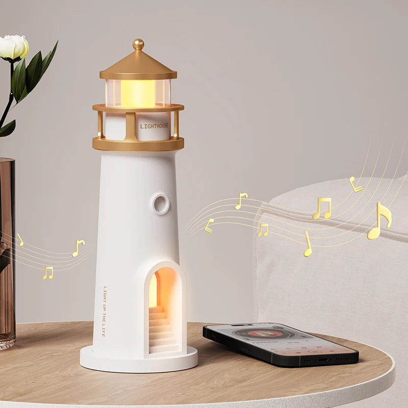 Motion Sensor Moon Projection Lighthouse Night Light – Rechargeable Bedside Lamp for Bedroom & Kids Room