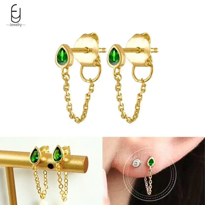 Green Zircon Gold-Tone Earrings