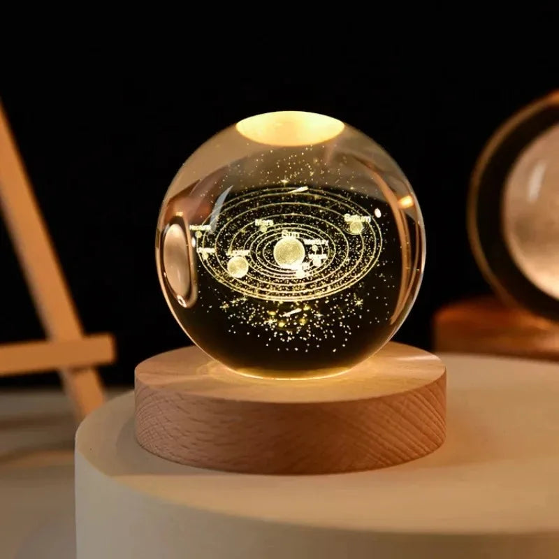 6cm 3D Crystal Ball Decoration 2026 Astronomy Solar System Planets Moon Astronaut LED Balls Home Snow Glass Globe Decorations