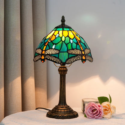 Vintage Stained Glass Table Lamp – 8 Inch French Rose Bedside Reading Lamp for Bedroom, Living Room & Office