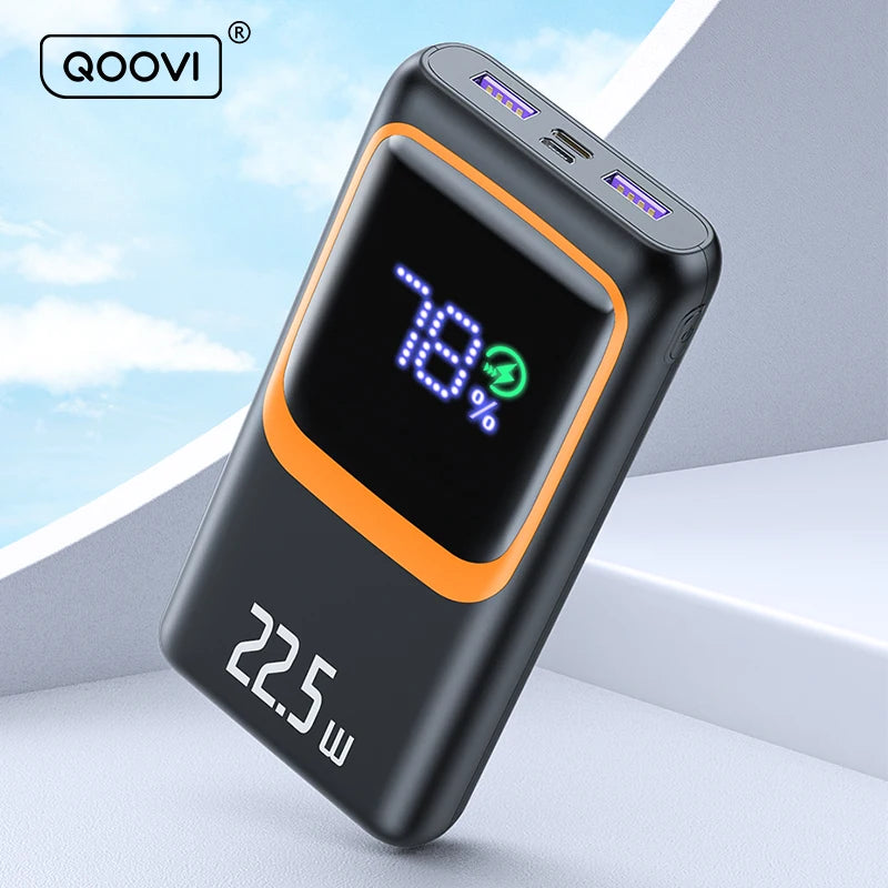 QOOVI 20000mAh Power Bank – PD 22.5W Fast Charging Portable Charger with Digital Display & Free Shipping