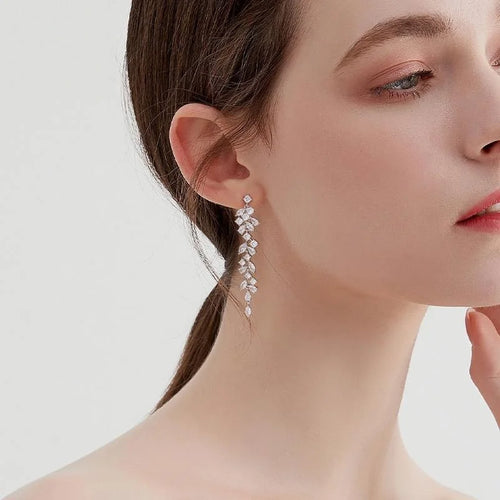 Romantic Sparkling Leaf Drop Earrings