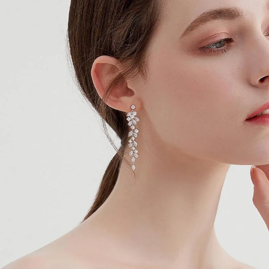 Romantic Sparkling Leaf Drop Earrings