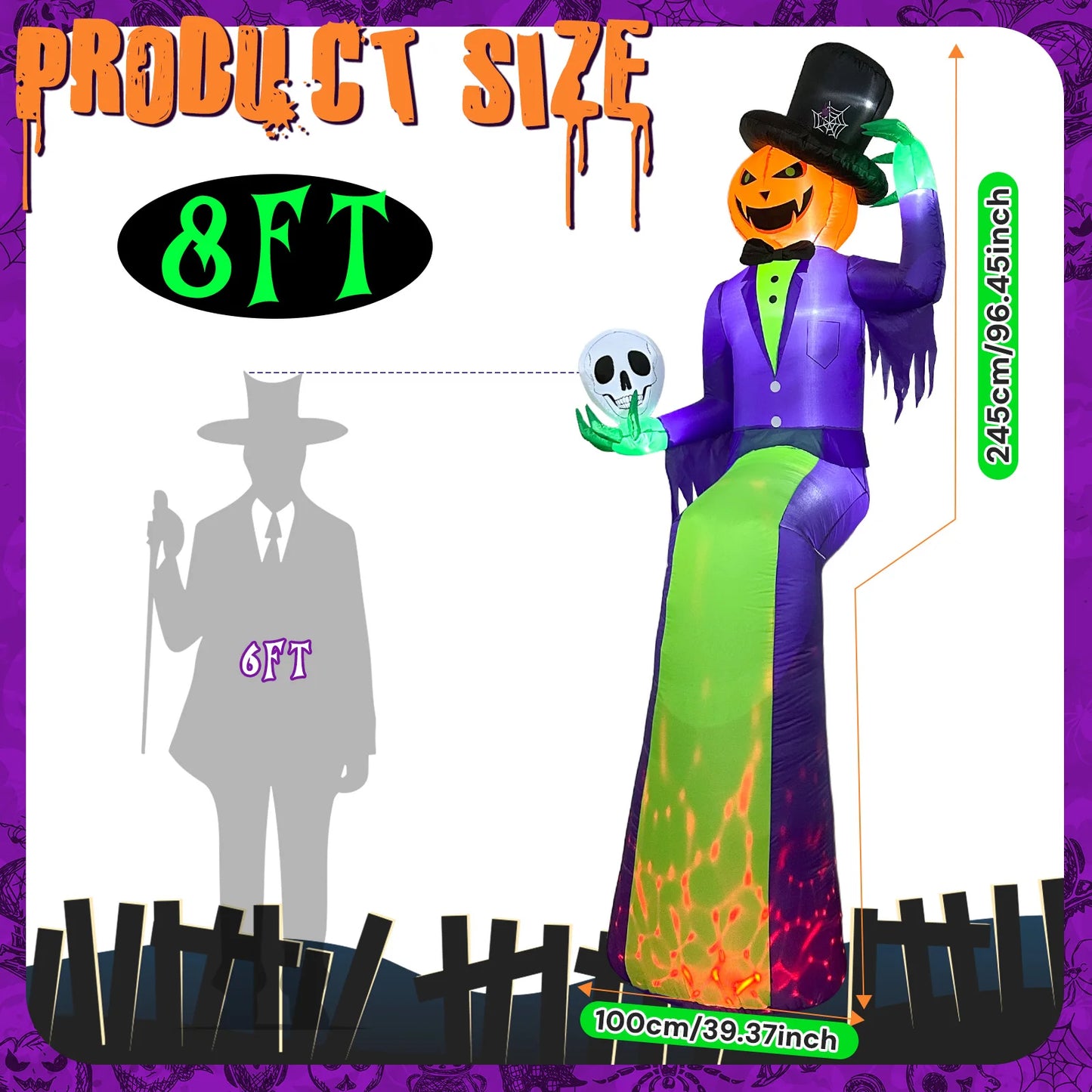 8FT Giant Light-Up Pumpkin Man Halloween Inflatable