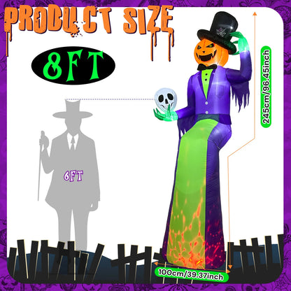 8FT Giant Light-Up Pumpkin Man Halloween Inflatable