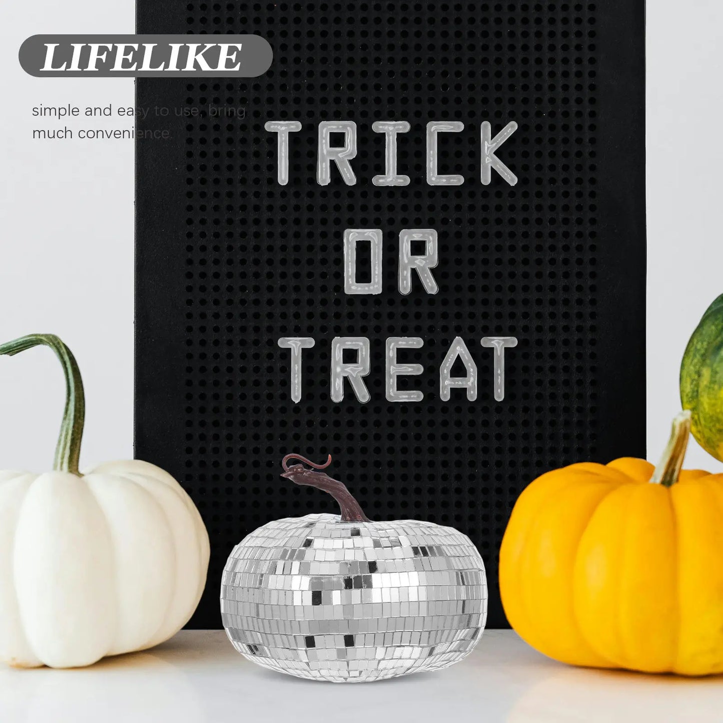 Silver Mirrored Pumpkin Disco Ball Halloween Decor