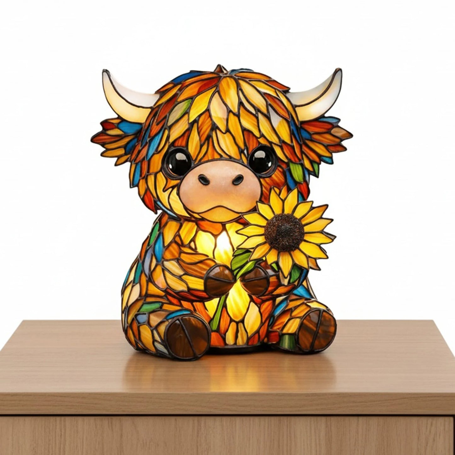 Sunflower Highland Cow LED Table Lamp – Cute USB Night Light for Bedroom, Kids Room & Cozy Home Decor
