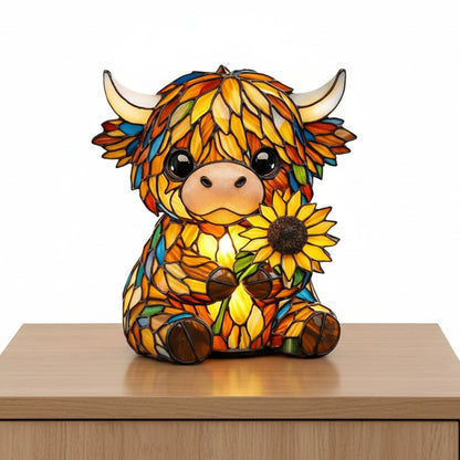 Sunflower Highland Cow LED Table Lamp – Cute USB Night Light for Bedroom, Kids Room & Cozy Home Decor