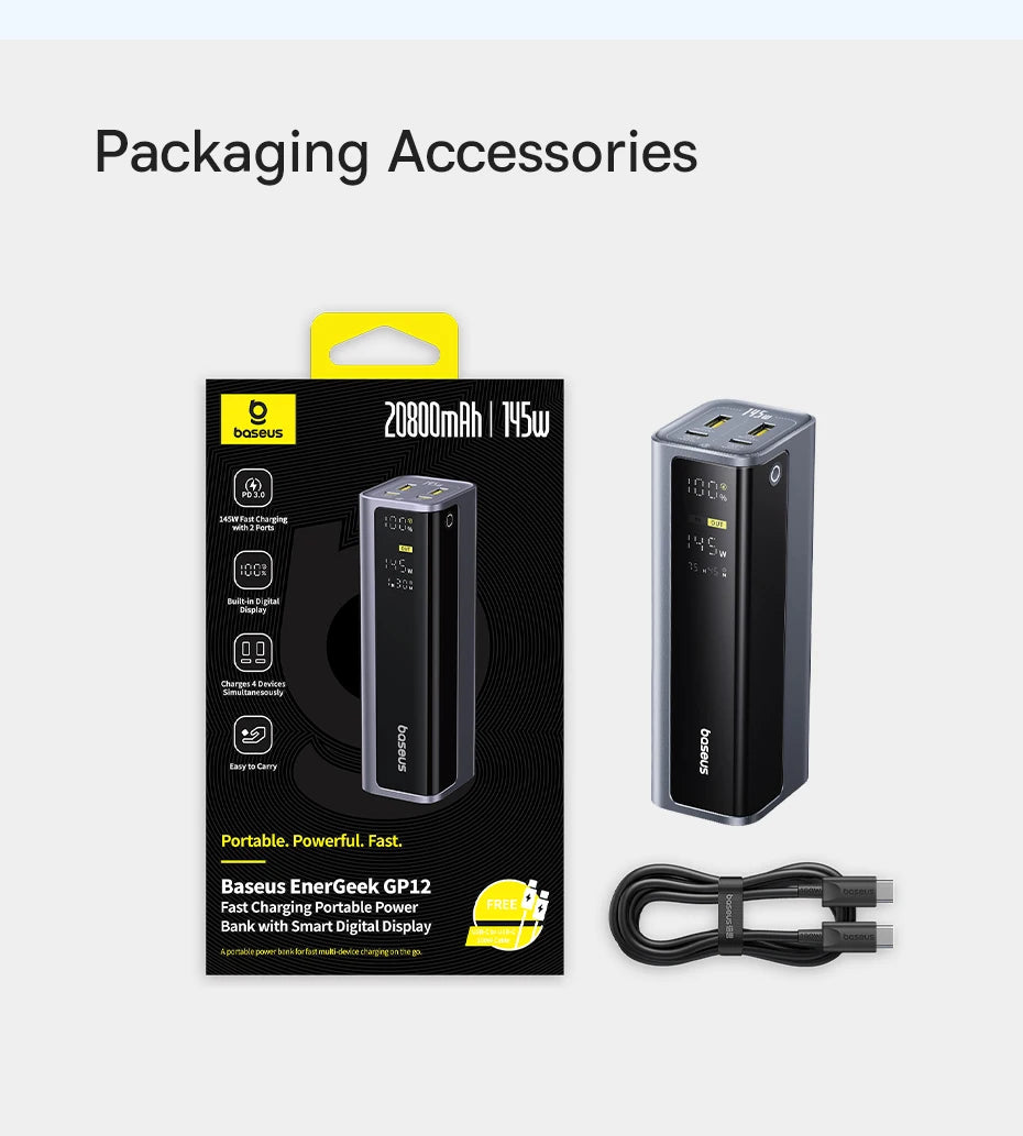 Baseus 145W Portable Power Bank – 20800mAh Fast Charger with Free Shipping