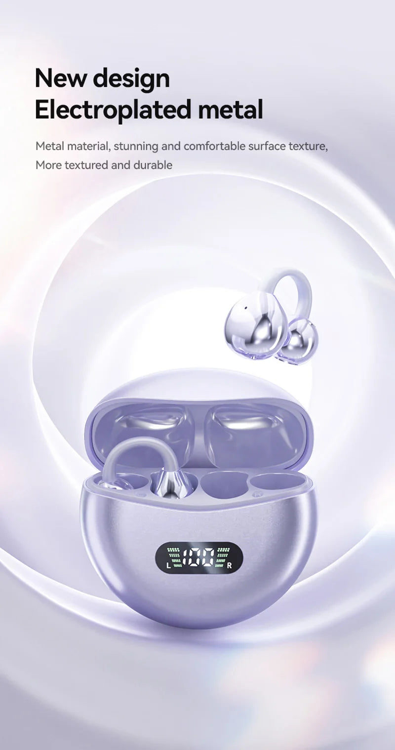 Open Ear Clip Wireless Earbuds – Bluetooth 5.4 ENC Noise Cancelling Headphones with Mic for iOS & Android