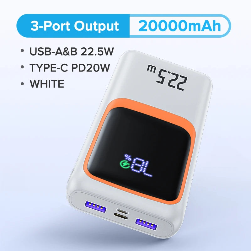 QOOVI 20000mAh Power Bank – PD 22.5W Fast Charging Portable Charger with Digital Display & Free Shipping