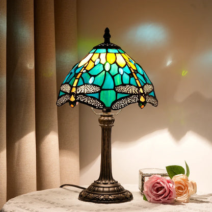 Vintage Stained Glass Table Lamp – 8 Inch French Rose Bedside Reading Lamp for Bedroom, Living Room & Office