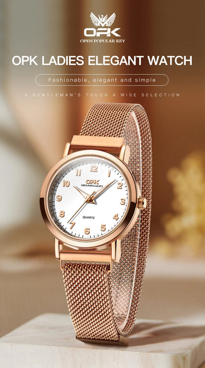 Elegant Women’s Quartz Watch – Stainless Steel Mesh Strap with Free Shipping