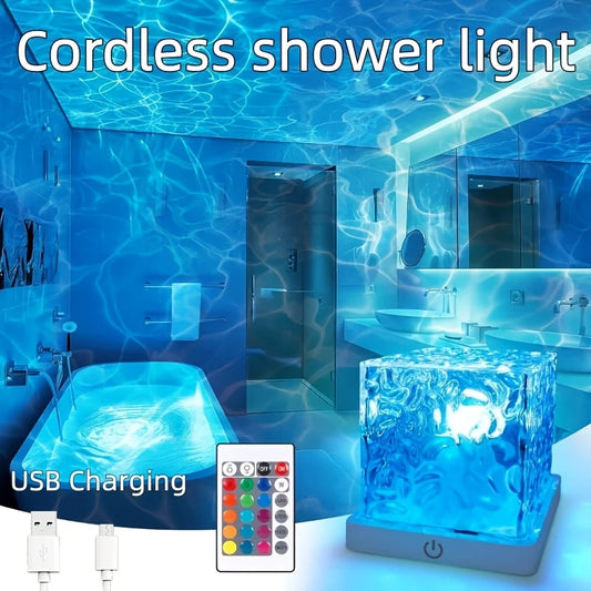 Rechargeable Ocean Wave Shower Light – 16 Color Bathroom Spa Lamp
