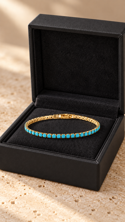 Turquoise CZ Gold-Plated Tennis Bracelet for Women