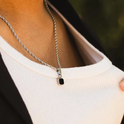 Stainless Steel Black Square Pendant Necklace