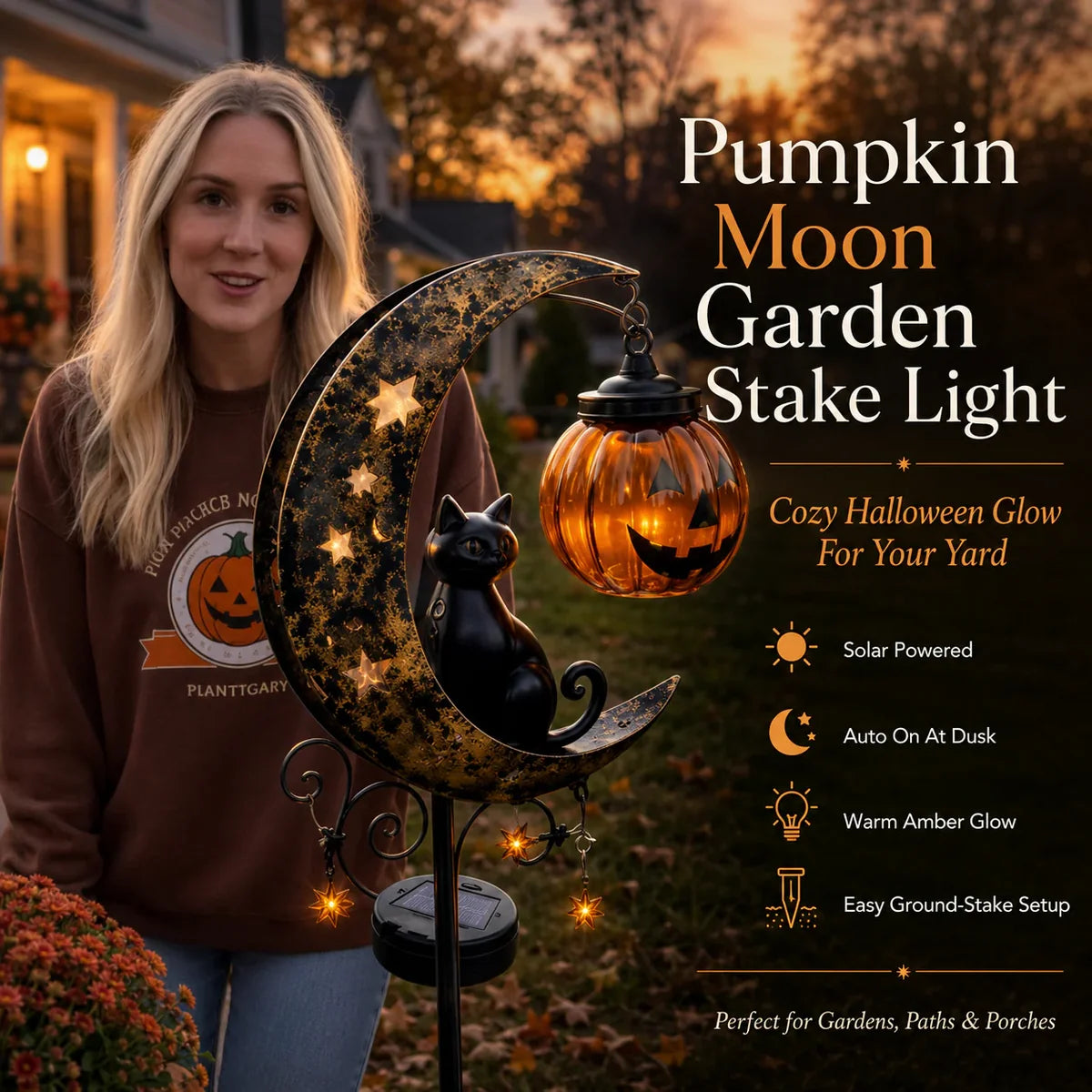 Black Cat Moon Solar Garden Light