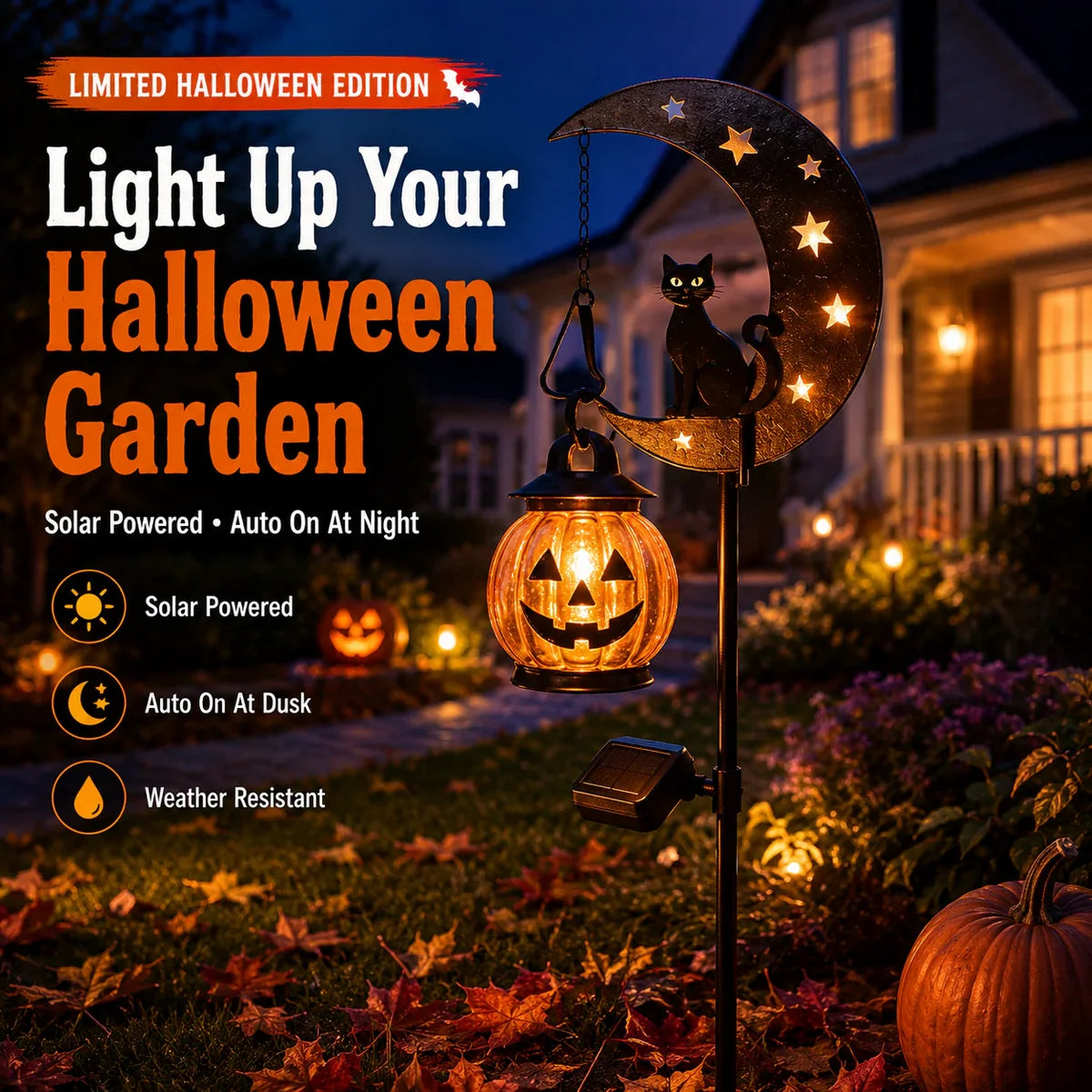 Black Cat Moon Solar Garden Light
