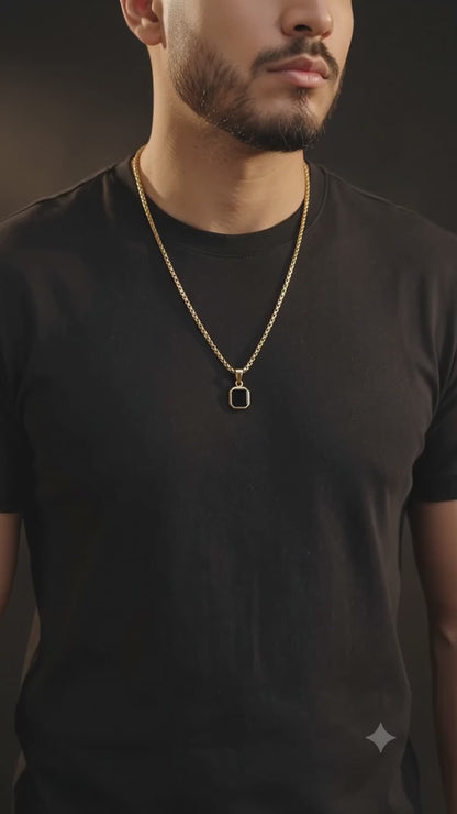 Stainless Steel Black Square Pendant Necklace